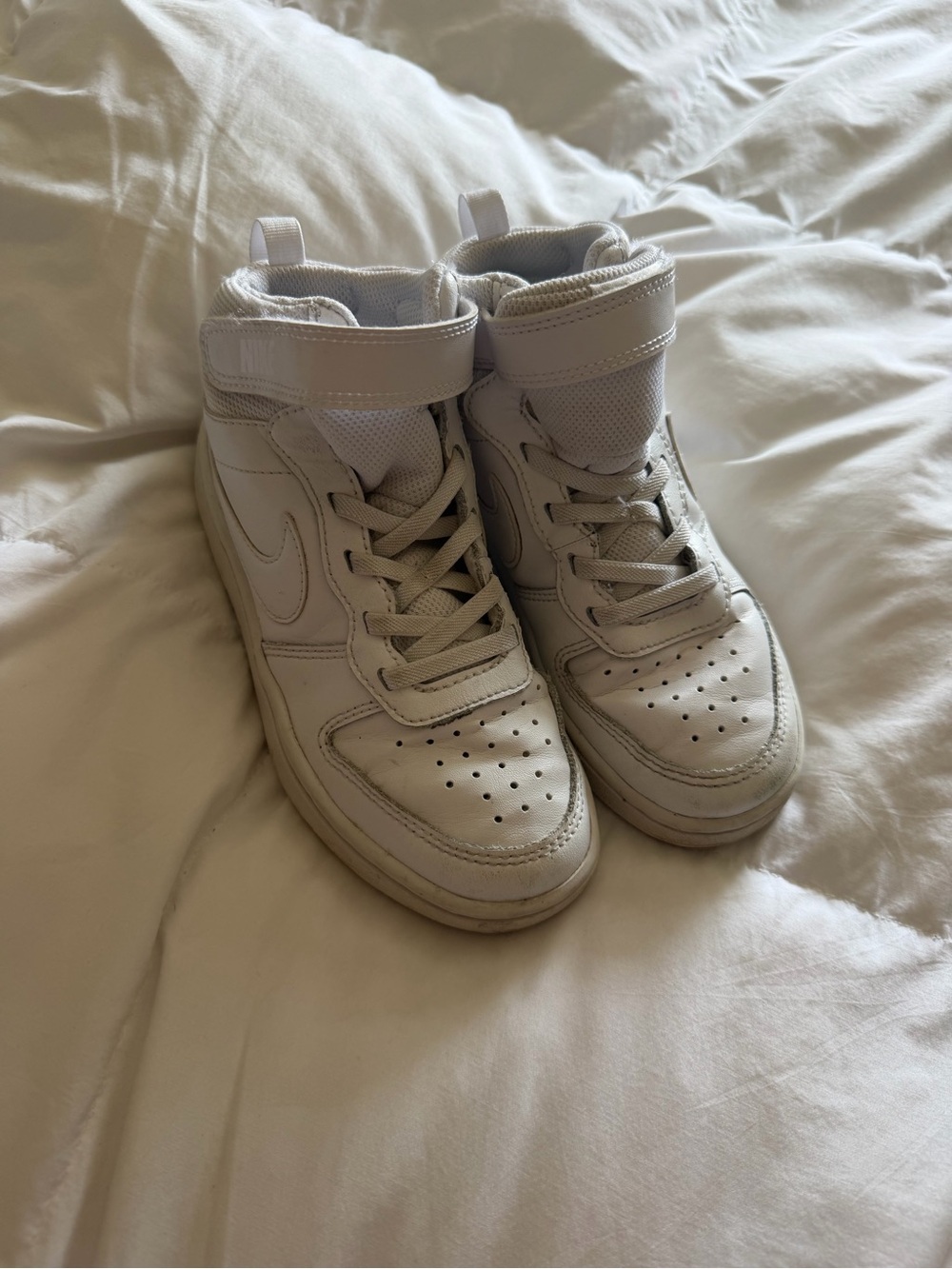 Kids White High-Top Sneakers with Hook-and-Loop Strap